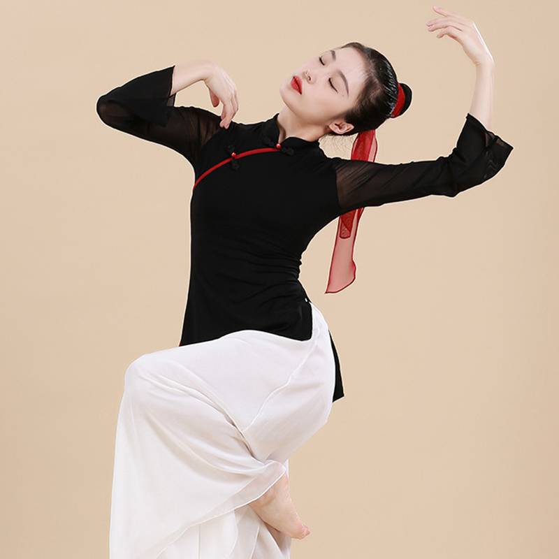 New classical dance cheongsam dance clothing female gauze Chinese dance national style watches performance exercise clothing elastic top