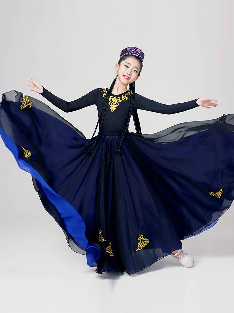 Xinjiang dance clothing big skirt children's national dance dressing female skirt long Wei ethnic dance exercise performance service