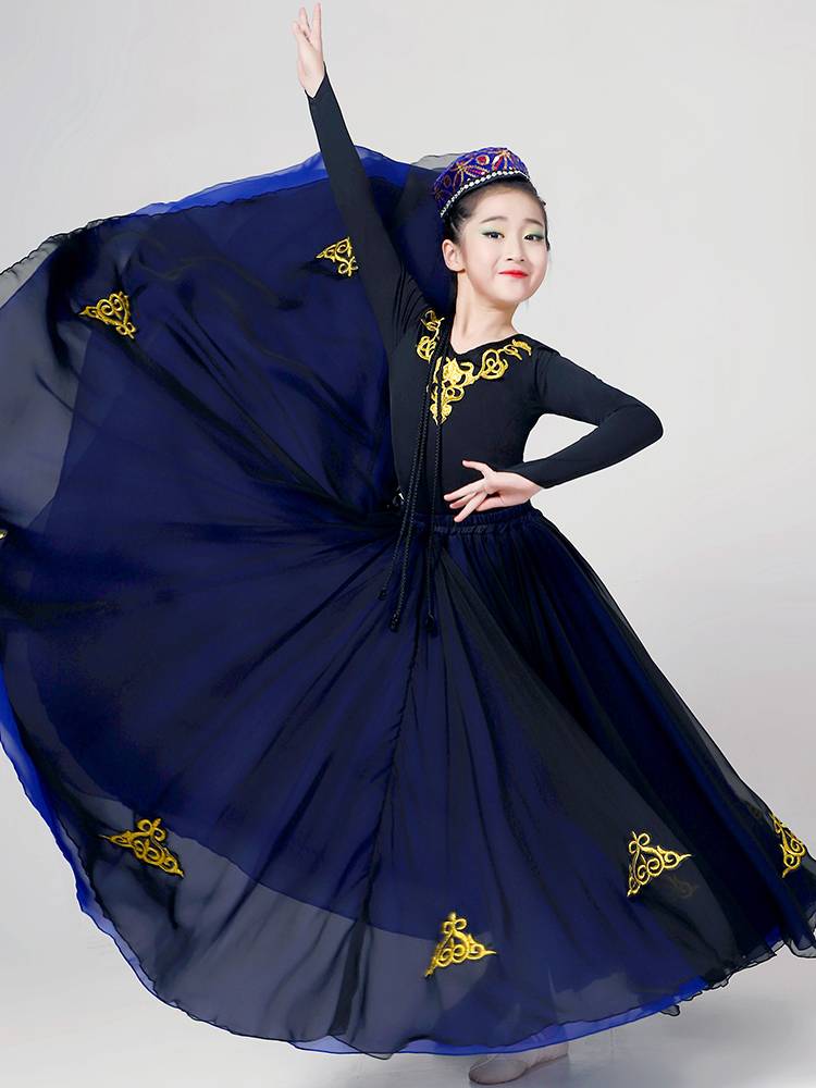 Xinjiang dance clothing big skirt children's national dance dressing female skirt long Wei ethnic dance exercise performance service
