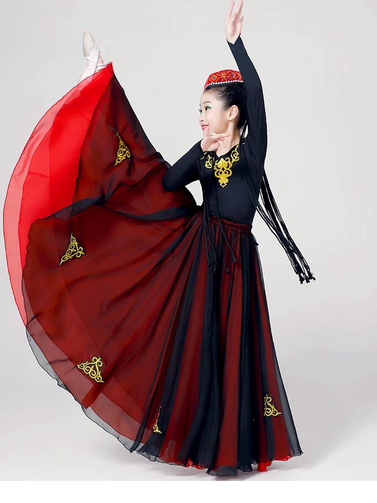 Xinjiang dance clothing big skirt children's national dance dressing female skirt long Wei ethnic dance exercise performance service