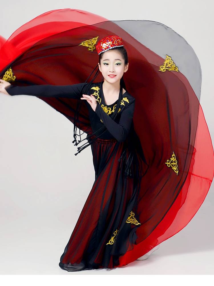 Xinjiang dance clothing big skirt children's national dance dressing female skirt long Wei ethnic dance exercise performance service