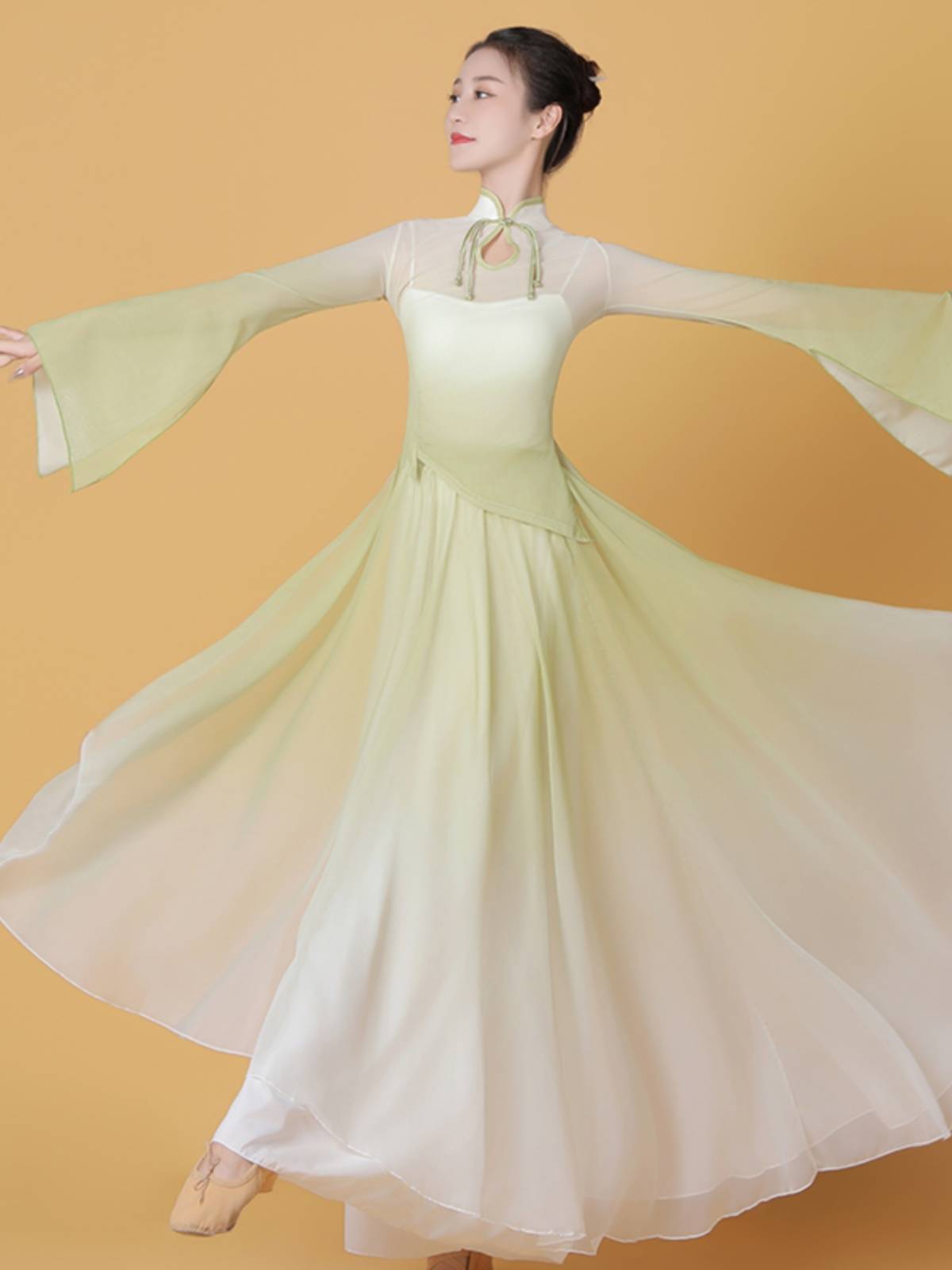 Classical dance clothing Chinese dance exercises, elegant body rhyme, gap, fairy cheongsam cheongsam collar skirt performance clothing