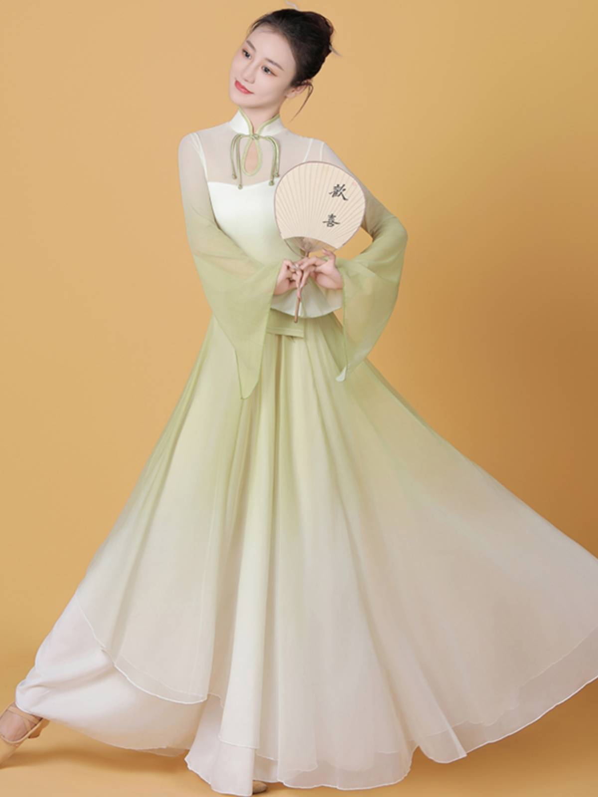 Classical dance clothing Chinese dance exercises, elegant body rhyme, gap, fairy cheongsam cheongsam collar skirt performance clothing