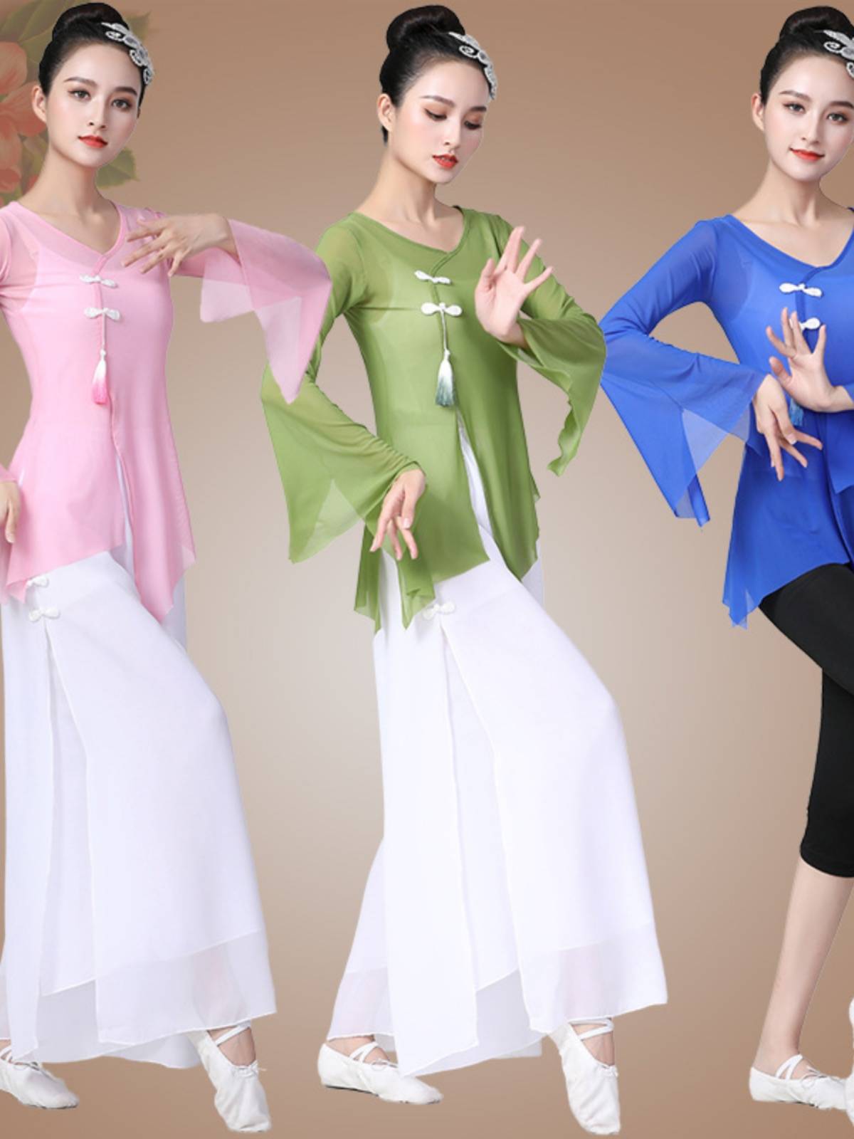 Square dance clothing new set of classical dance performance clothes national elegant gauze chiffon white gauze skirt jeans