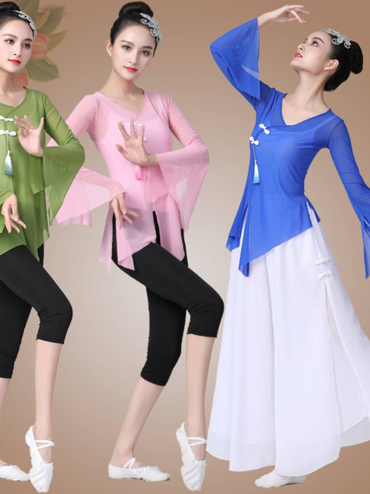 Square dance clothing new set of classical dance performance clothes national elegant gauze chiffon white gauze skirt jeans