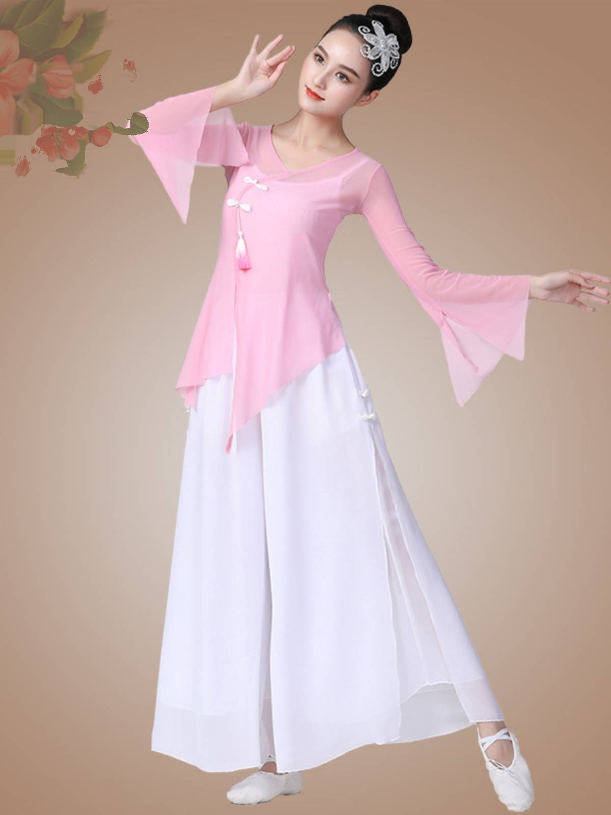 Square dance clothing new set of classical dance performance clothes national elegant gauze chiffon white gauze skirt jeans
