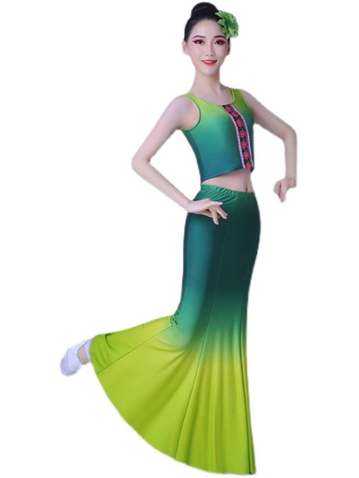 Adult Dai Art Test Dance Dance Dance Dance Fish Tail Skirt Peacock Dance Performance Costume National Performance Service Multi -color
