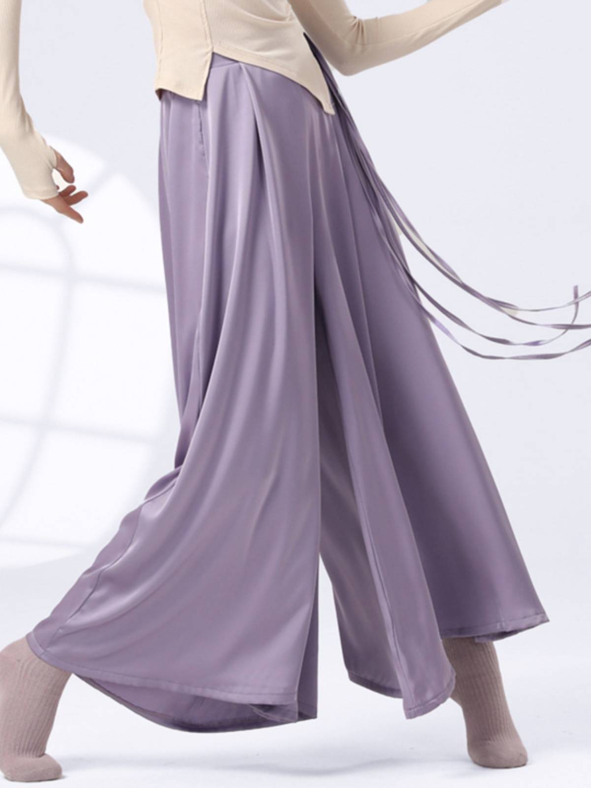 Modern dance exercise, female straight waist, waist, wide leg pants, elegant Chinese dance national classical dance art test dance clothing