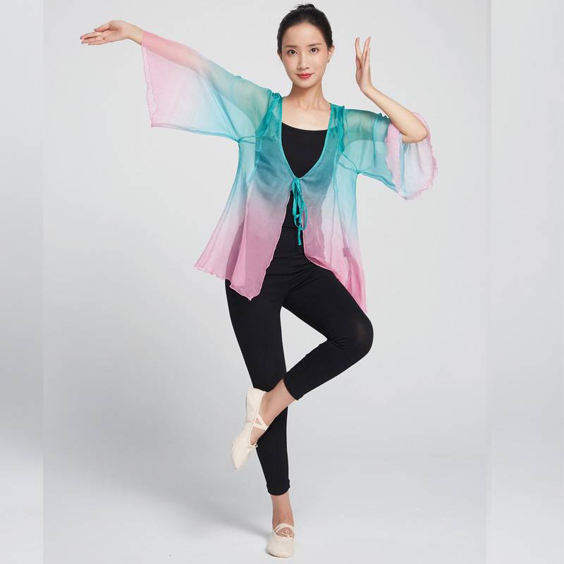 Gradient Color Classical Dance Practice Cloak Flag Ethnic Dance Plaza Dance Service Adult Women's Top Outstanding Dance Server
