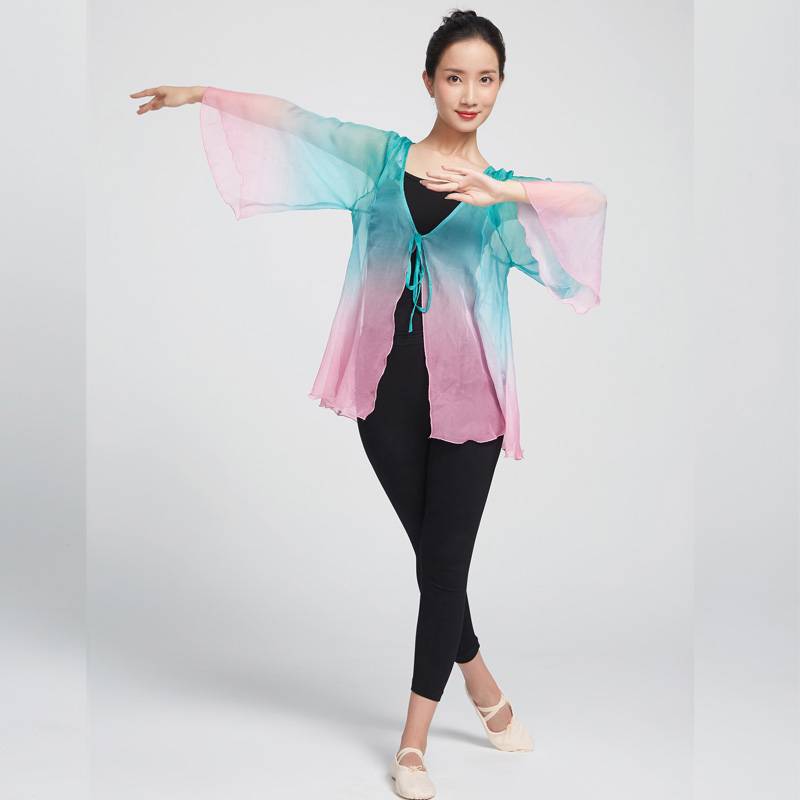 Gradient Color Classical Dance Practice Cloak Flag Ethnic Dance Plaza Dance Service Adult Women's Top Outstanding Dance Server