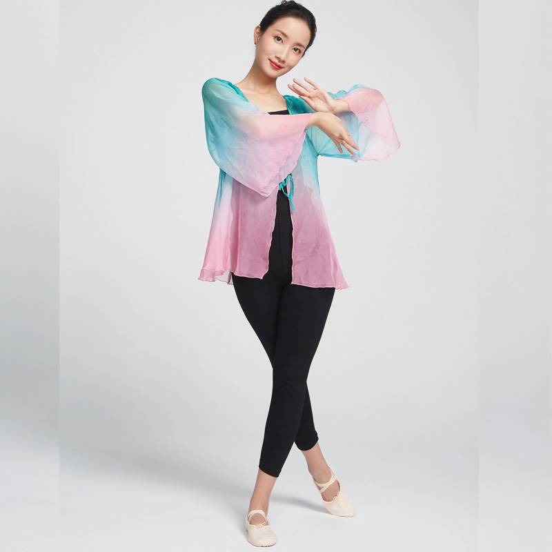 Gradient Color Classical Dance Practice Cloak Flag Ethnic Dance Plaza Dance Service Adult Women's Top Outstanding Dance Server