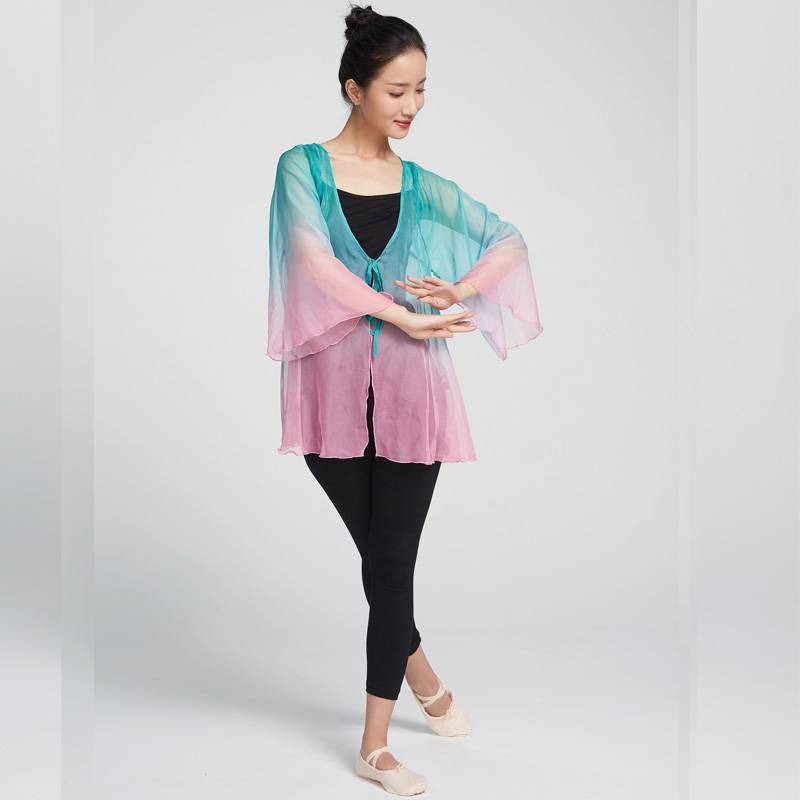 Gradient Color Classical Dance Practice Cloak Flag Ethnic Dance Plaza Dance Service Adult Women's Top Outstanding Dance Server