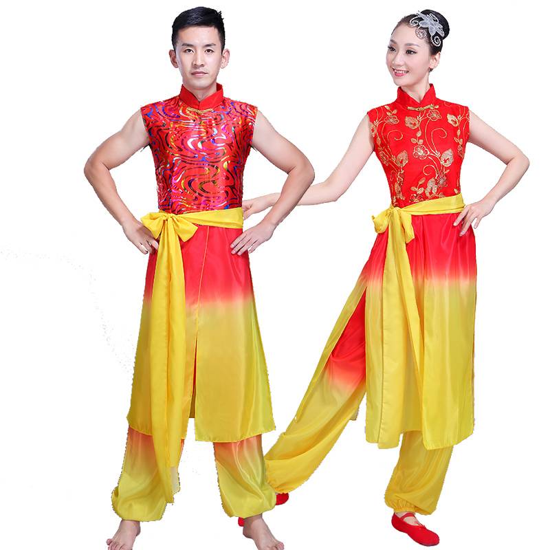 Drum performance service for men and women adults Chinese style waist drum team clothing square dance red happy national dance performance