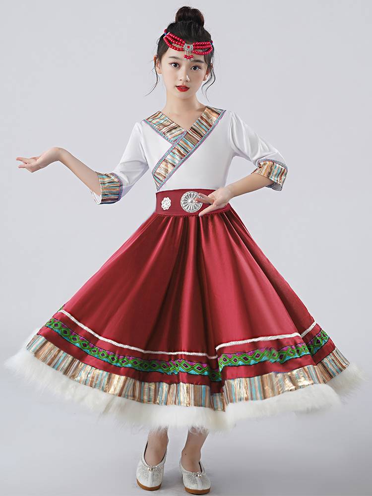 New Tibetan Dance Performance Clothing Children's Tibetan clothes Mongolian Girls Tibetan robe national costume summer