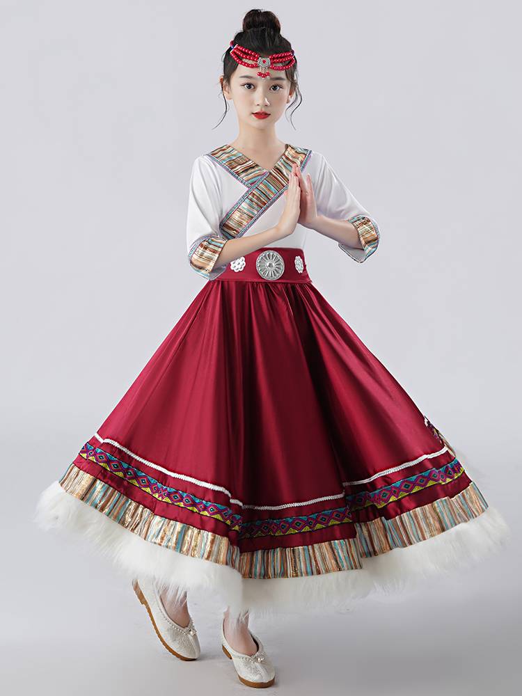 New Tibetan Dance Performance Clothing Children's Tibetan clothes Mongolian Girls Tibetan robe national costume summer