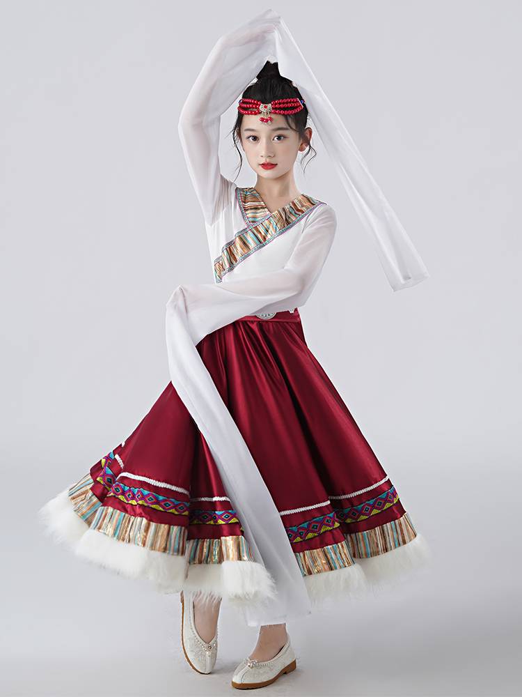 New Tibetan Dance Performance Clothing Children's Tibetan clothes Mongolian Girls Tibetan robe national costume summer