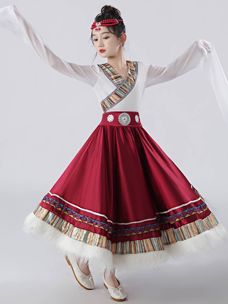 New Tibetan Dance Performance Clothing Children's Tibetan clothes Mongolian Girls Tibetan robe national costume summer