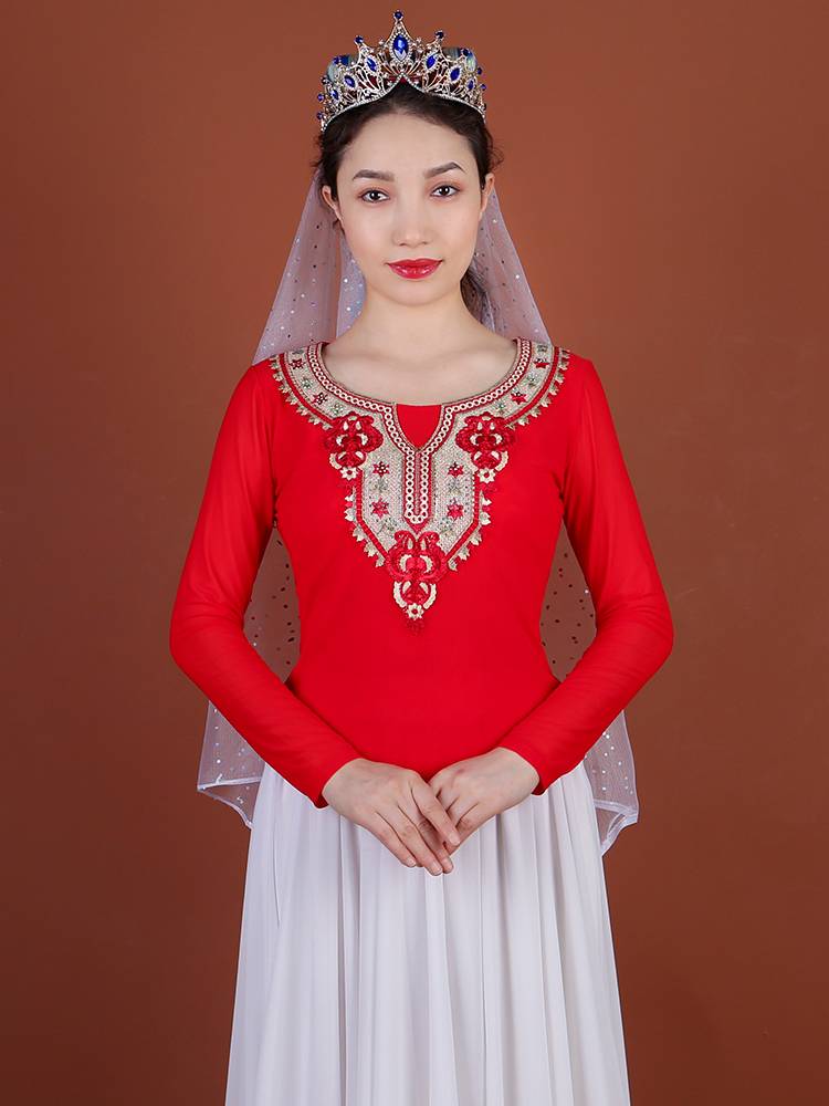 Xinjiang Dance Performance Clothing Women's Summer Summer Garfer -breathable Clothing Victoria National Style Plaza Dance White top