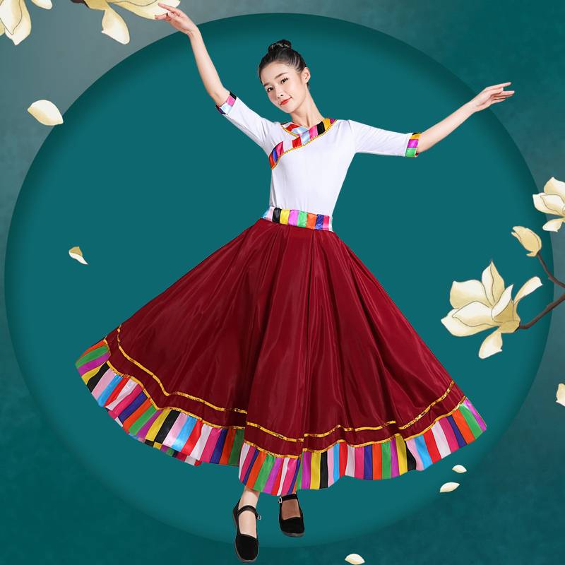 A Tibetan square dance, a Tibetan dance dress, a Tibetan dress, a Tibetan dress, and a dance dress
