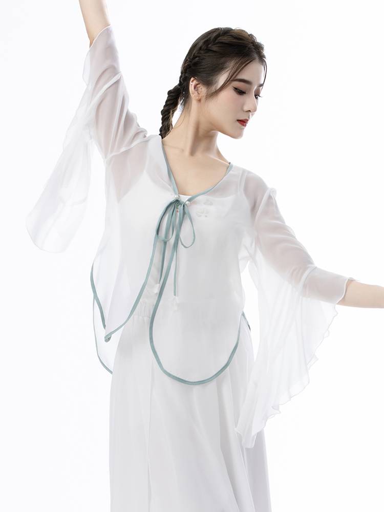 Classical Dance Female Women's Rhymes Leading Fairy Top Green Chiffon Swear Chinese National Dance Performance Service