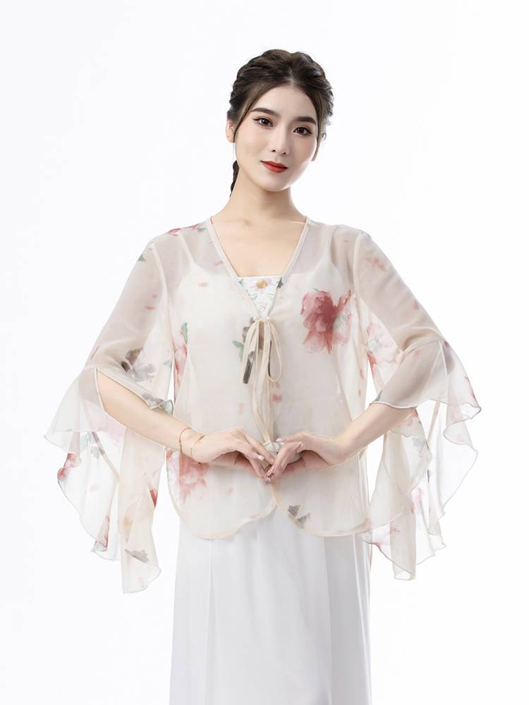 Classical Dance Female Women's Rhymes Leading Fairy Top Green Chiffon Swear Chinese National Dance Performance Service