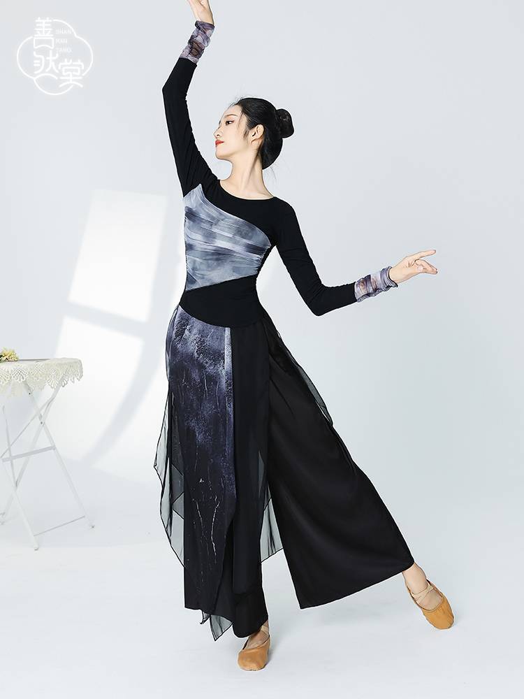 Shanran Church Spring and Summer Modern Dance Long Sleeve Printing Top Dance Dance Series Chinese National Performance Performance Service