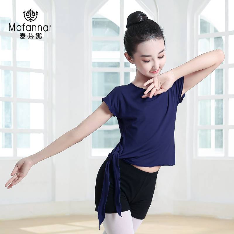Children's and female dance practice service girl ballet Chinese dance national dance modern dance -shaped short -sleeved top