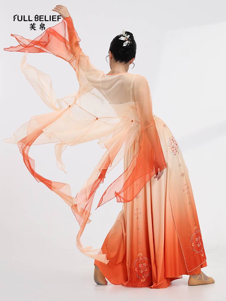 Fuyu classical dance service female elegant body rhyme irregular gauze ancient style Chinese performance dance practice uniform top