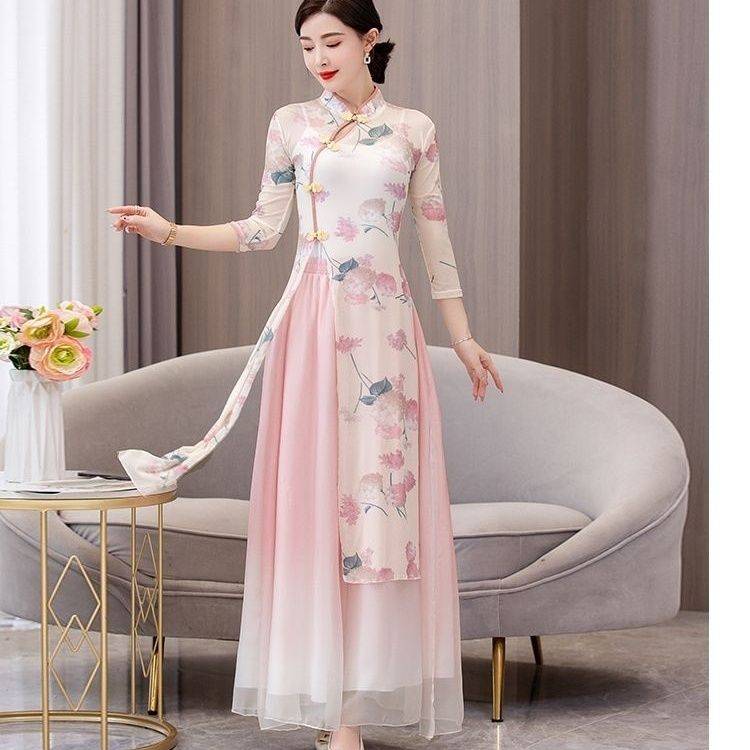 Classical dance dance service temperament new long high -end ethnic style dance suit set national style orthos and elegant dance