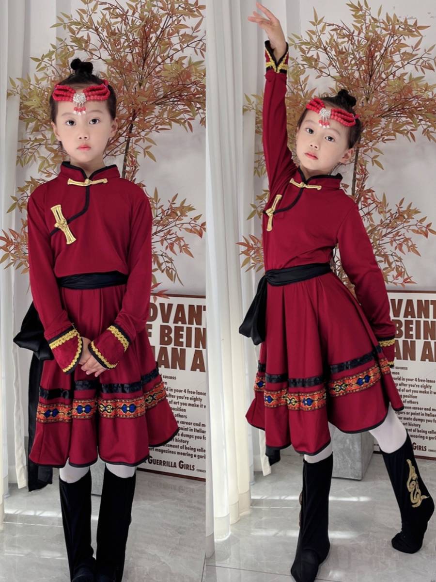 Children's Mongolian White Horse Dance Performance Clothing Mongolian Grassland Chopsticks Dance Dance, Minority Performance Clothing