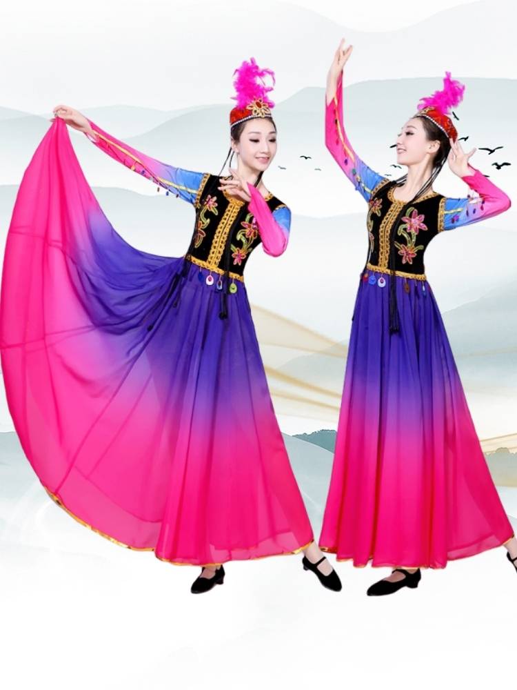 Xinjiang Dance Performance Services New Adult Female Ethnic Plaza Dance Performance Clothing Uyghur Big Skirt