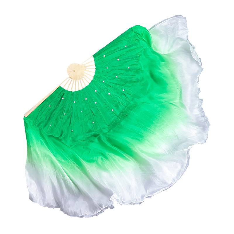 Dance fan dancing fan dance fan two -sided green gradient growth real silk national dance performance performance Da Yangge fan