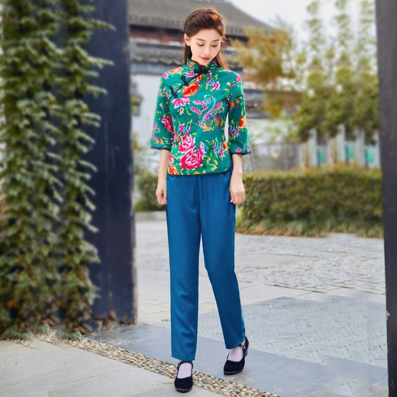 Northeast Dahua cloth clothes pajamas long -sleeved long -sleeved ethnic trend online red hip -hop dance duo