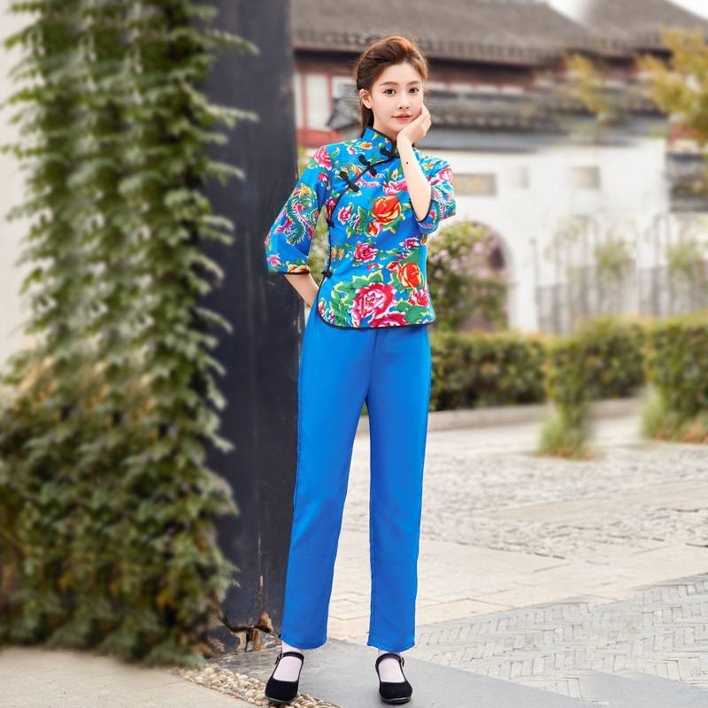 Northeast Dahua cloth clothes pajamas long -sleeved long -sleeved ethnic trend online red hip -hop dance duo
