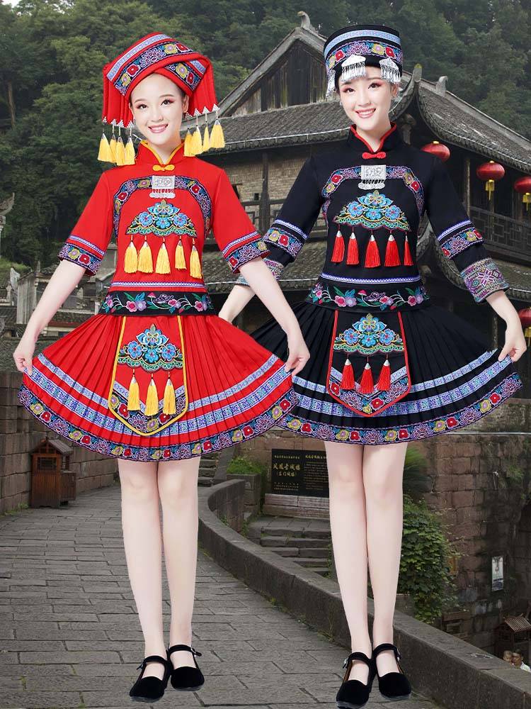 Guangxi Zhuang Costume Women's Hunan West Ethnic Minority Performance Clothing Adult March March 3 Miao Yao Yao dance performance
