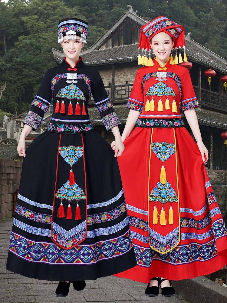 Guangxi Zhuang Costume Women's Hunan West Ethnic Minority Performance Clothing Adult March March 3 Miao Yao Yao dance performance