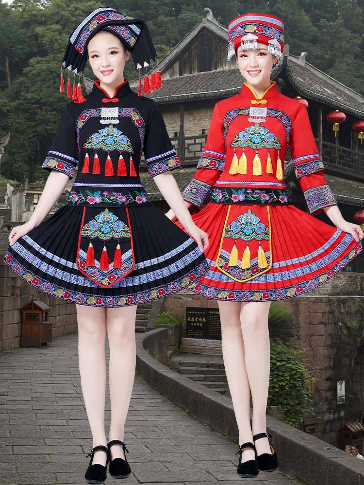 Guangxi Zhuang Costume Women's Hunan West Ethnic Minority Performance Clothing Adult March March 3 Miao Yao Yao dance performance