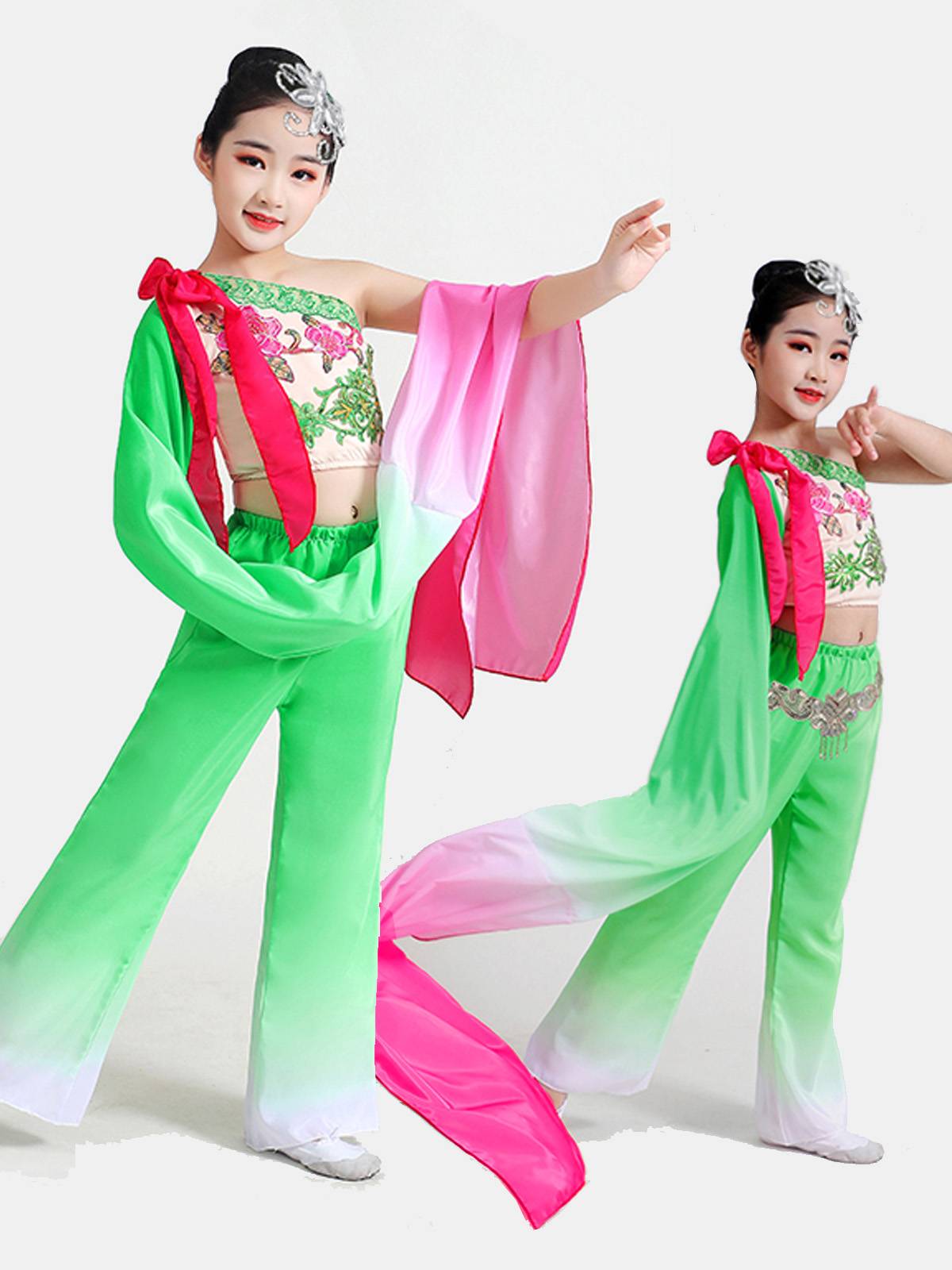Water sleeve dance clothing female shoulder long sleeves long -sleeved classical Chinese style national dance children and Yinchun Yu perform dance clothes