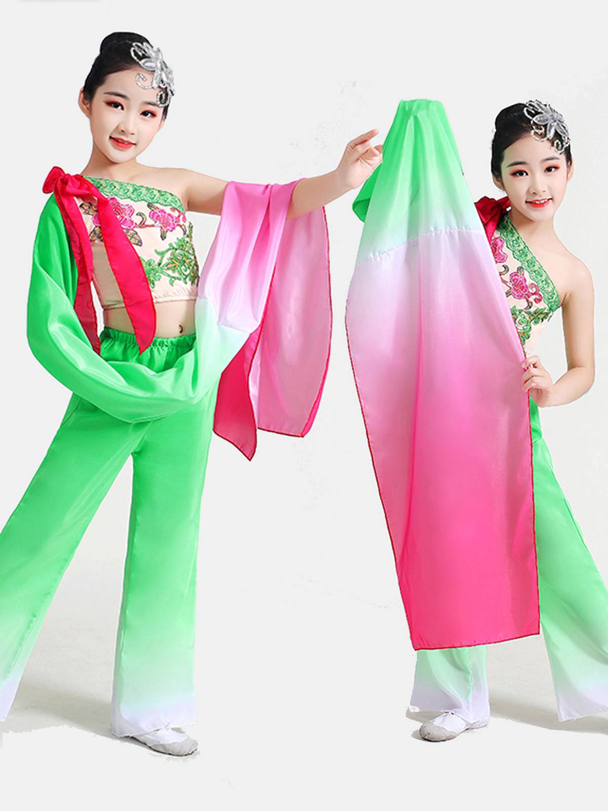 Water sleeve dance clothing female shoulder long sleeves long -sleeved classical Chinese style national dance children and Yinchun Yu perform dance clothes