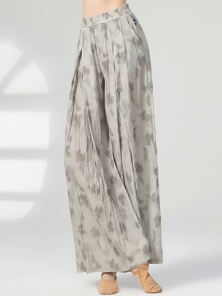 Modern dance pants loose, elegant printed wide -leg pants Chinese national dance exercise, classical dance pants shape pants