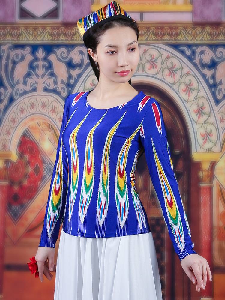 Xinjiang round neck dance service female long -sleeved top national style performance service square dance Edlaes fashion bottom shirt