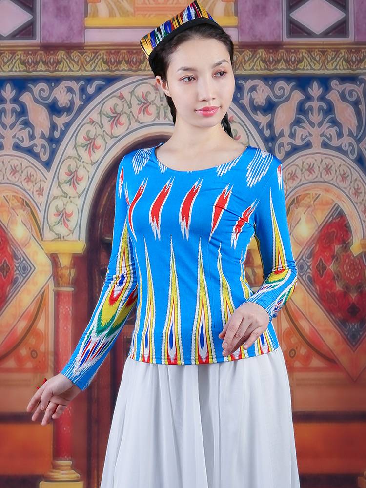 Xinjiang round neck dance service female long -sleeved top national style performance service square dance Edlaes fashion bottom shirt