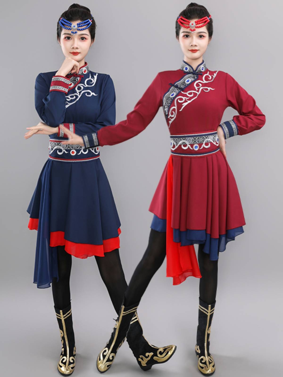 The new female adult ethnic minority art test stage Mongolian performance watch table chopsticks dance Mongolian student practice