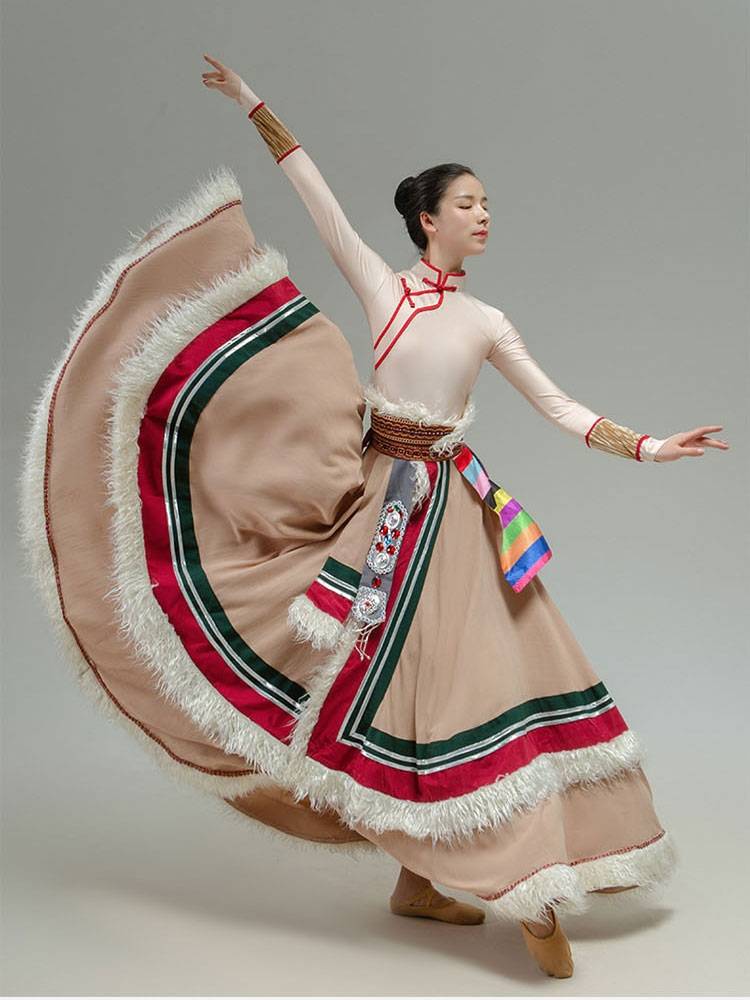 Tibetan dance dress for female students to practice the troupe dress for ethnic minorities to perform adult troupe
