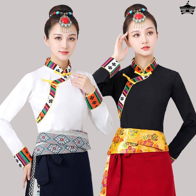 Tibetan women in national dance costumes with long-sweet pan-sweet shirts for the summer