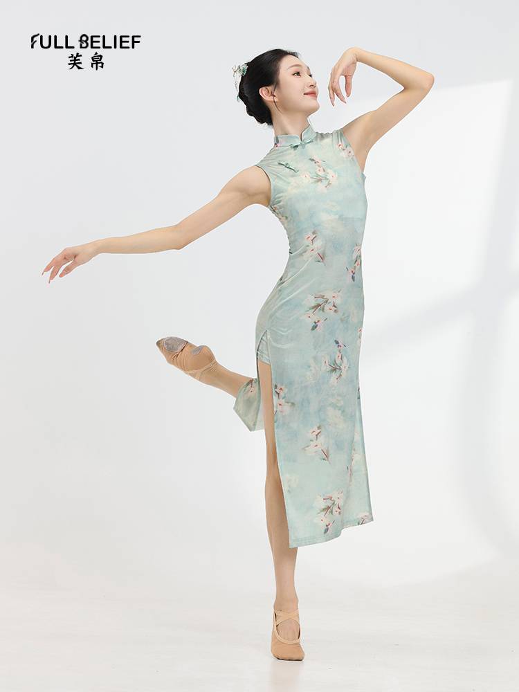 Fuyu improved cheongsam dance clothing female sleeveless printed dance dance service classical dance performance Chinese style practice service