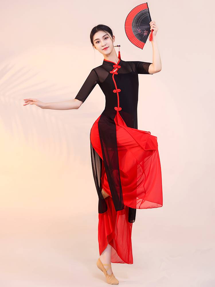 Classical dance service female body rhyme fairy practice cheongsam, elegant national style gauze Chinese style performance service
