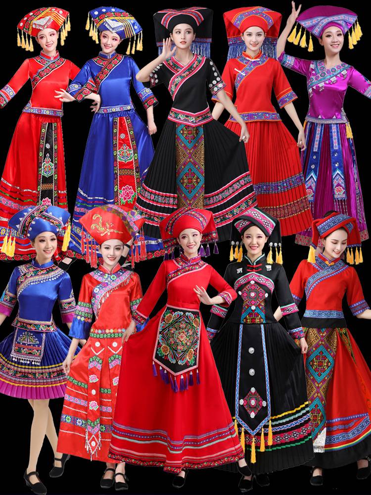 Guangxi Zhuang Costume March 3 Performance Clothing Dai Zhuang Yi Zhuang Yao Yao Men's Women and Women Ethnic Minority Dance Series