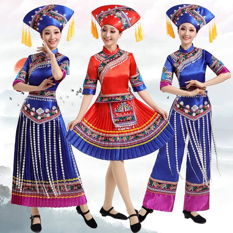 Guangxi Zhuang Costume March 3 Performance Clothing Dai Zhuang Yi Zhuang Yao Yao Men's Women and Women Ethnic Minority Dance Series