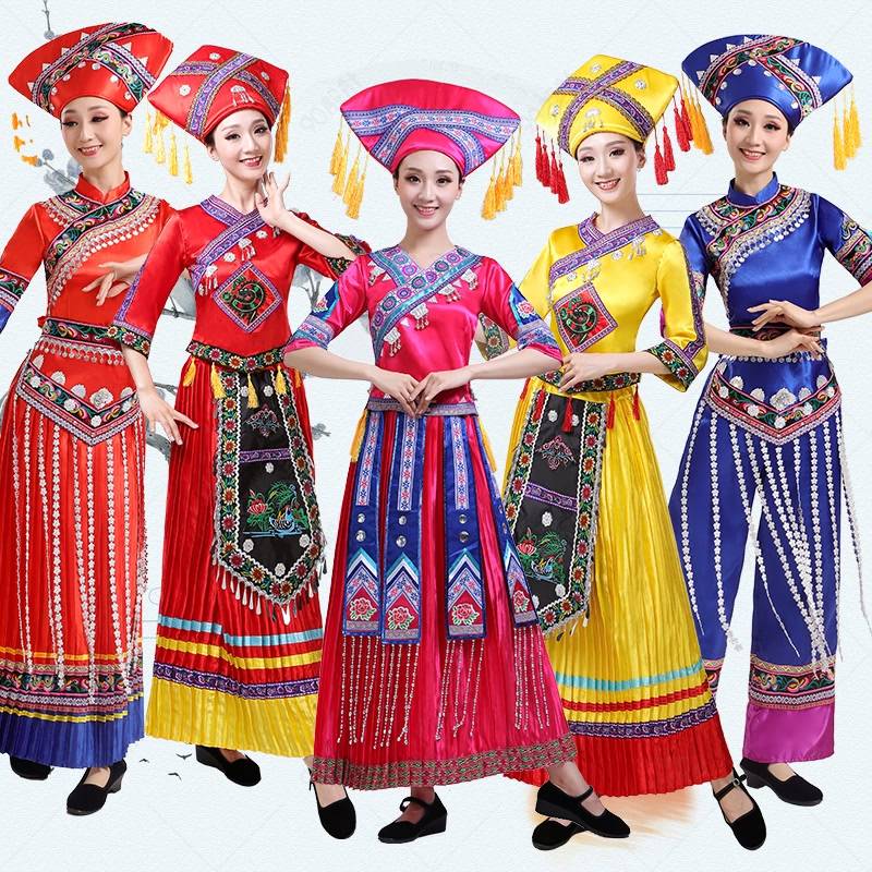 Guangxi Zhuang Costume March 3 Performance Clothing Dai Zhuang Yi Zhuang Yao Yao Men's Women and Women Ethnic Minority Dance Series